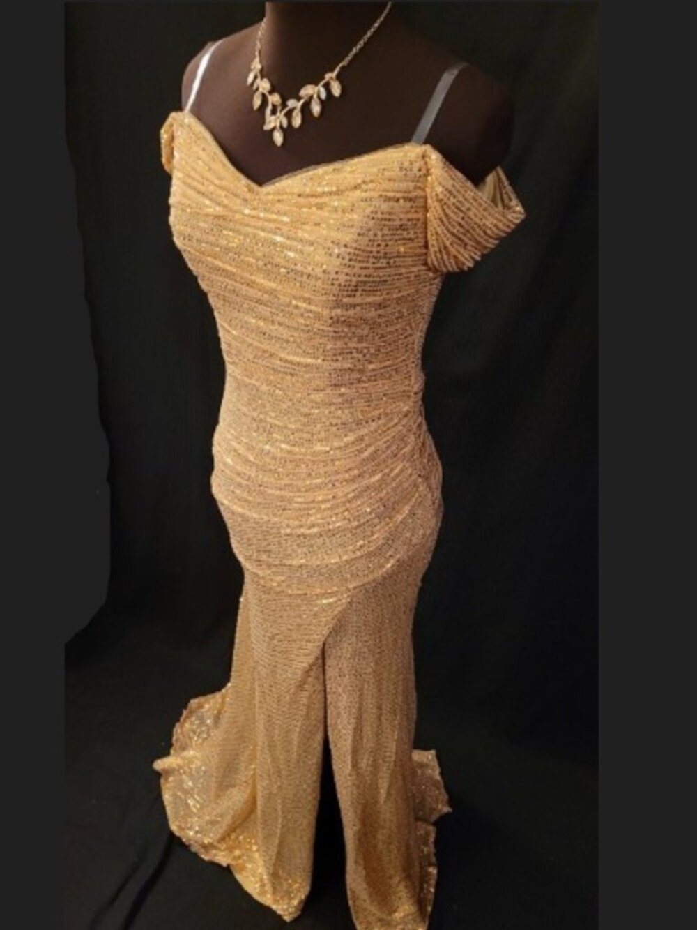 NWT Champaign Fully Sequined Floor Length Prom/Formal Gown